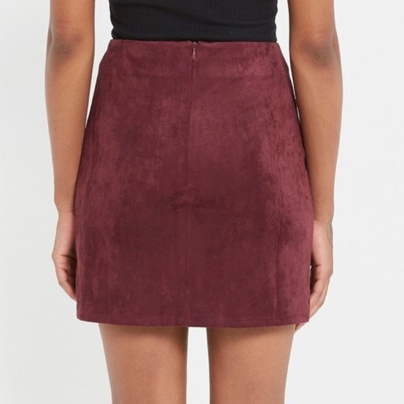 Faux Suede Wrap Mini Skirt Sarong Burgandy - Picture 2 of 5